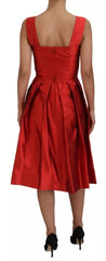 Dolce & Gabbana Red A-line Pleated Midi Satin Silk Dress - IT36|XXS - Dresses