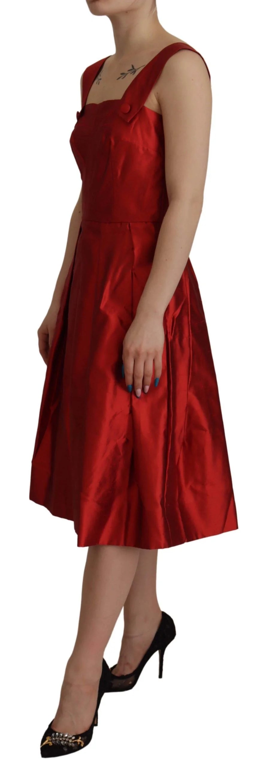 Dolce & Gabbana Red A-line Pleated Satin Silk Dress - Dresses