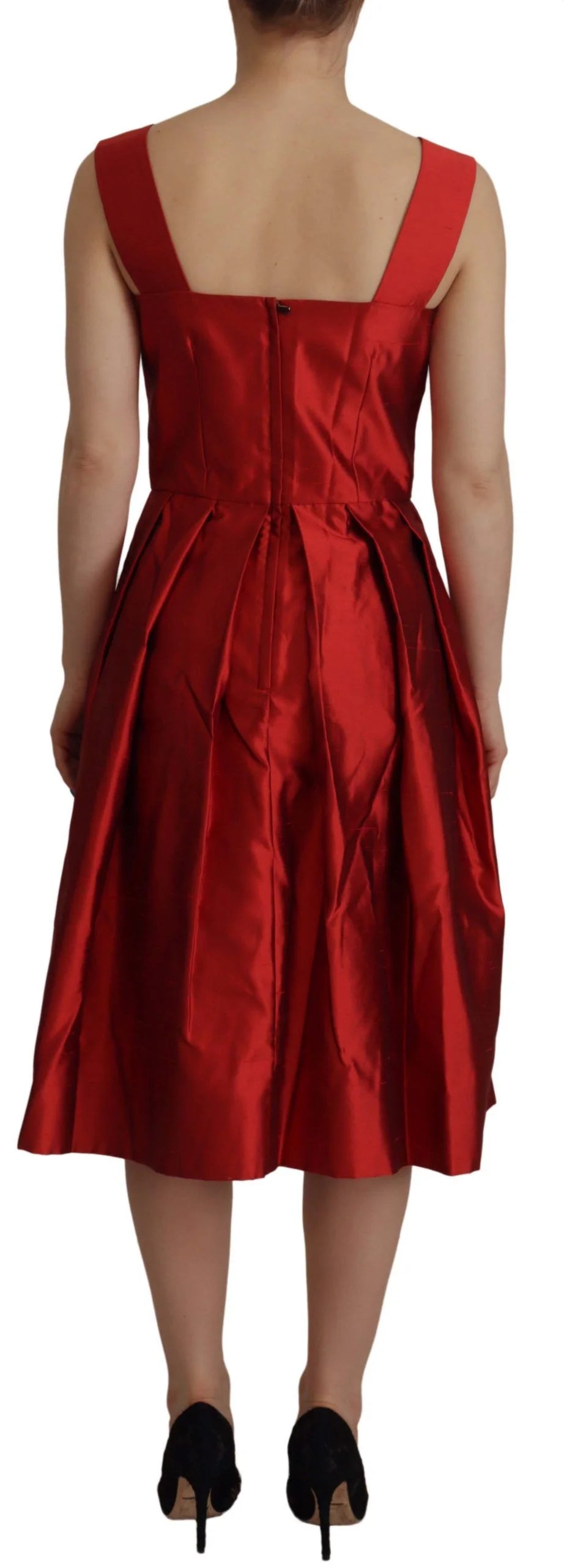 Dolce & Gabbana Red A-line Pleated Satin Silk Dress - Dresses