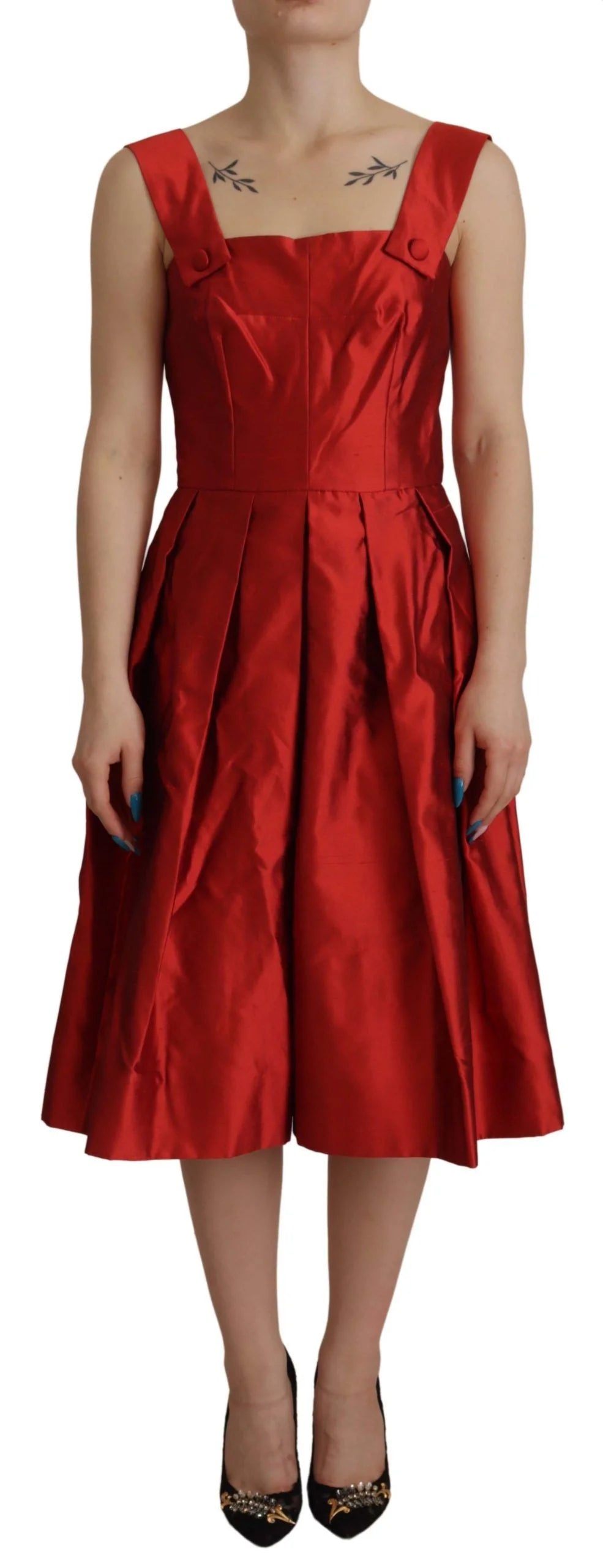 Dolce & Gabbana Red A-line Pleated Satin Silk Dress - Dresses