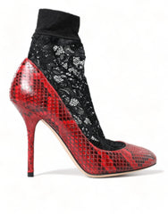 Dolce & Gabbana Red Ayers Leather Lace Socks Pumps Shoes - EU36.5/US6 - Heels