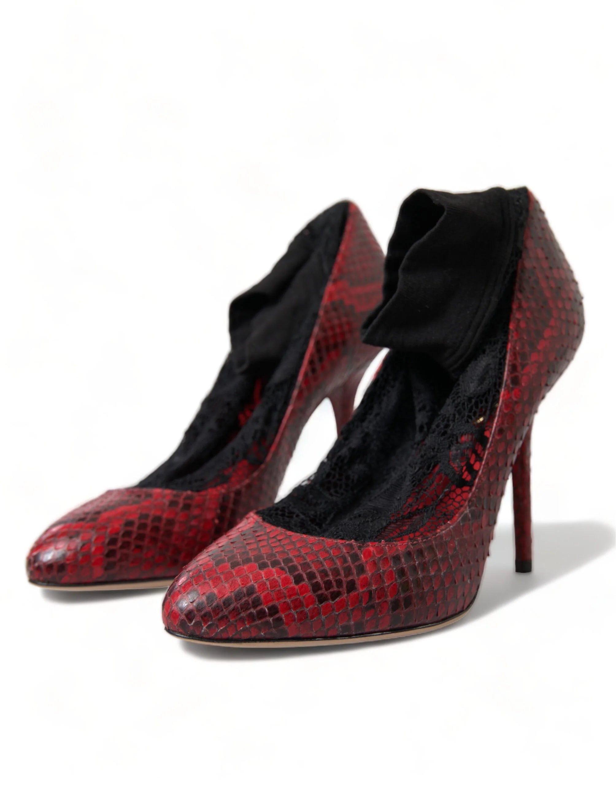 Dolce & Gabbana Red Ayers Leather Lace Socks Pumps Shoes - EU36.5/US6