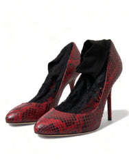 Dolce & Gabbana Red Ayers Leather Lace Socks Pumps Shoes - EU36.5/US6