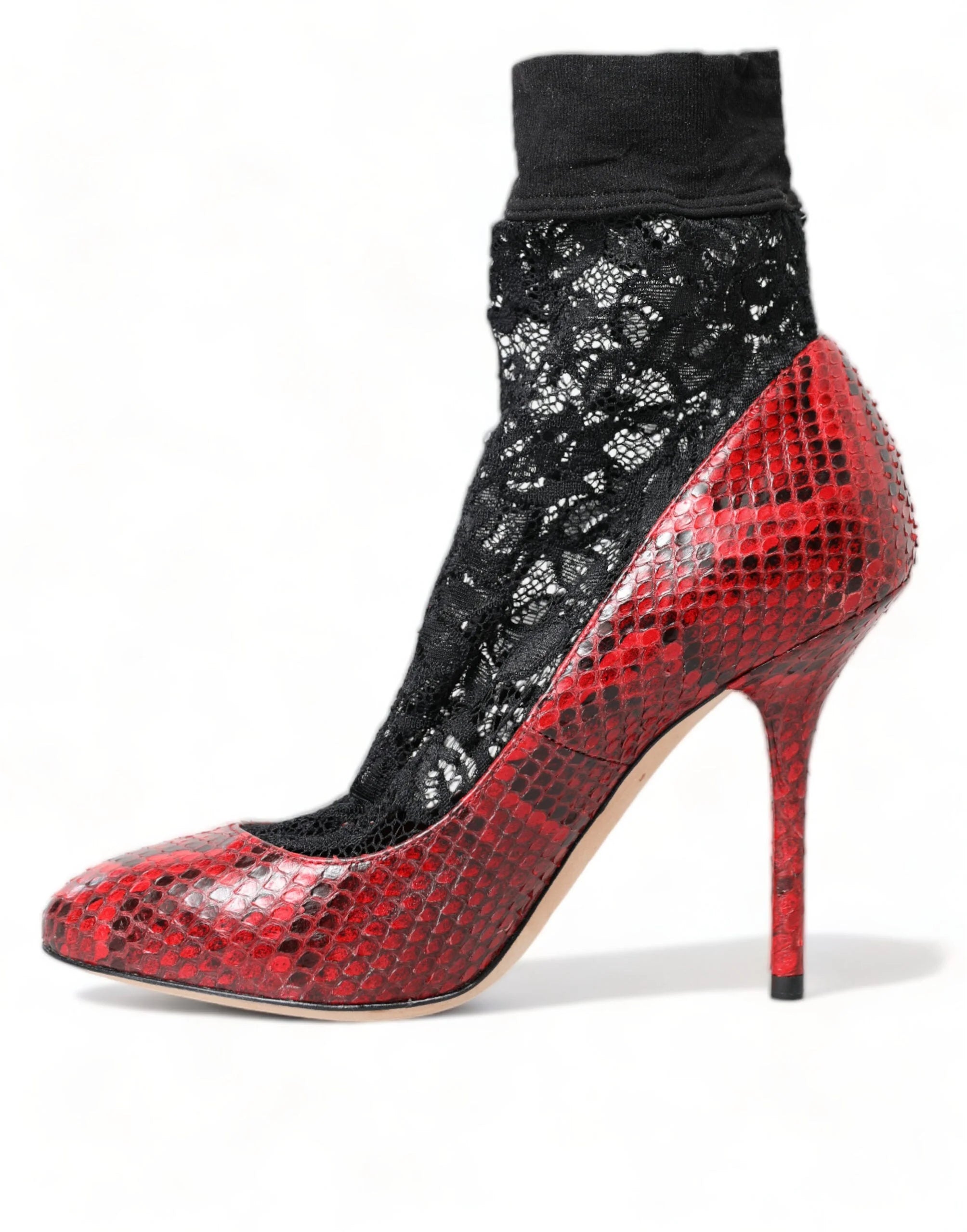 Dolce & Gabbana Red Ayers Leather Lace Socks Pumps Shoes - EU36.5/US6 - Heels