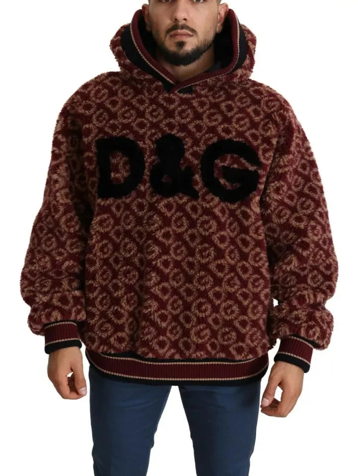 Dolce & Gabbana Red Beige Wool Oversize Hooded Pullover Sweater - IT48 | M - Sweaters