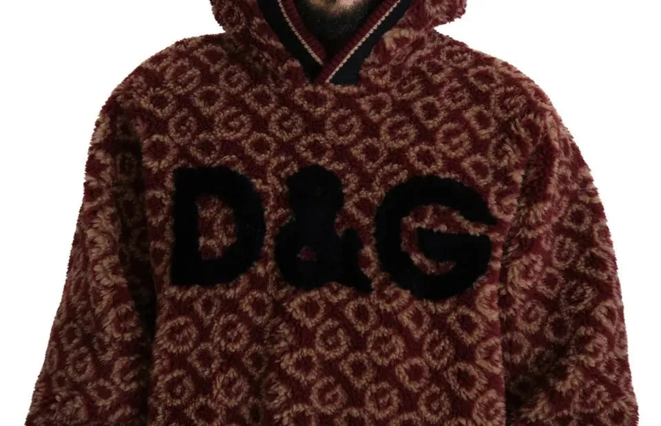 Dolce & Gabbana Red Beige Wool Oversize Hooded Pullover Sweater - IT48 | M - Sweaters
