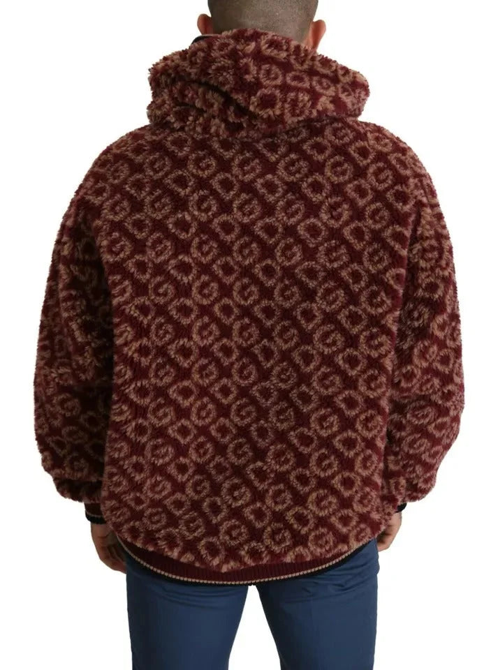 Dolce & Gabbana Red Beige Wool Oversize Hooded Pullover Sweater - IT48 | M - Sweaters