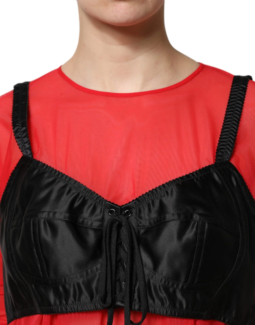 Dolce & Gabbana Red Black Bustier Detailing Long Sleeves Top - IT40|S - Blouses