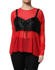 Dolce & Gabbana Red Black Bustier Detailing Long Sleeves Top - IT40|S