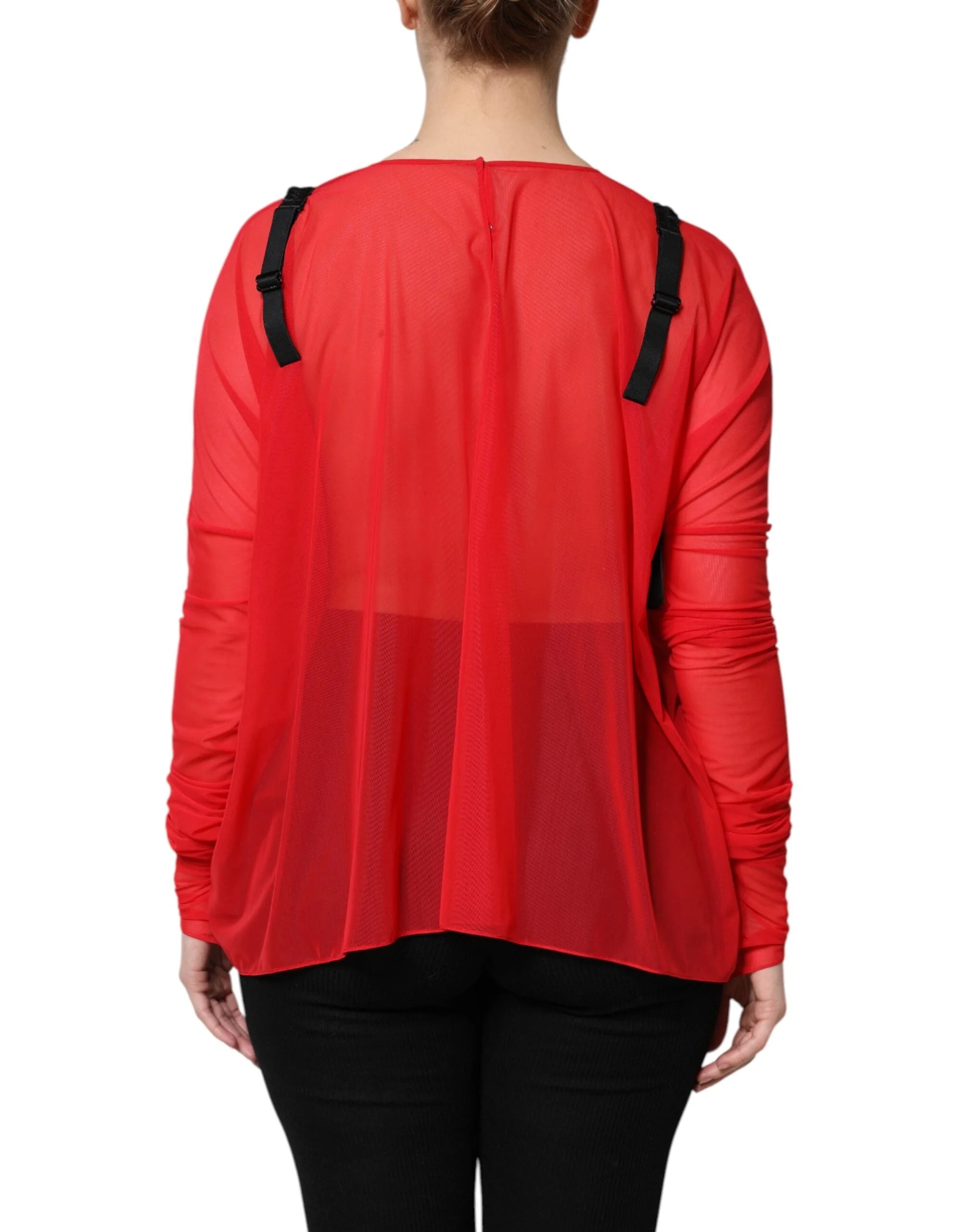 Dolce & Gabbana Red Black Bustier Detailing Long Sleeves Top - IT40|S