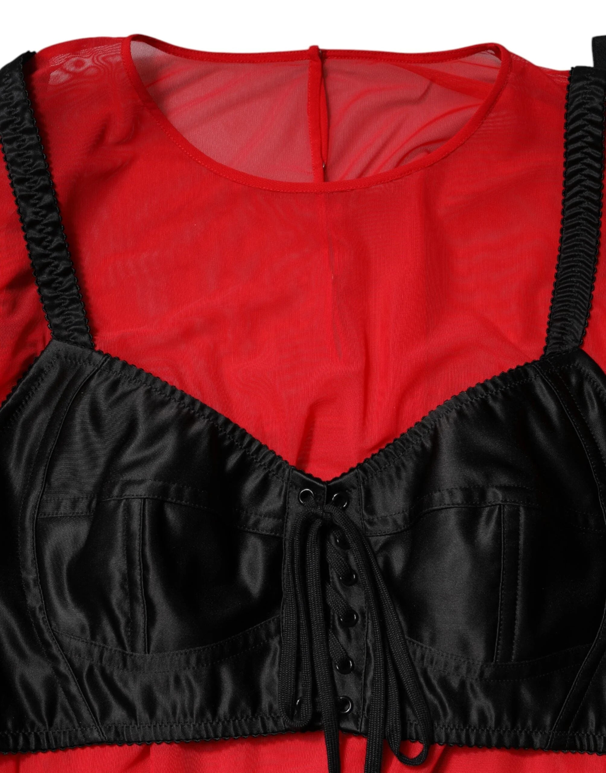 Dolce & Gabbana Red Black Bustier Detailing Long Sleeves Top - IT40|S
