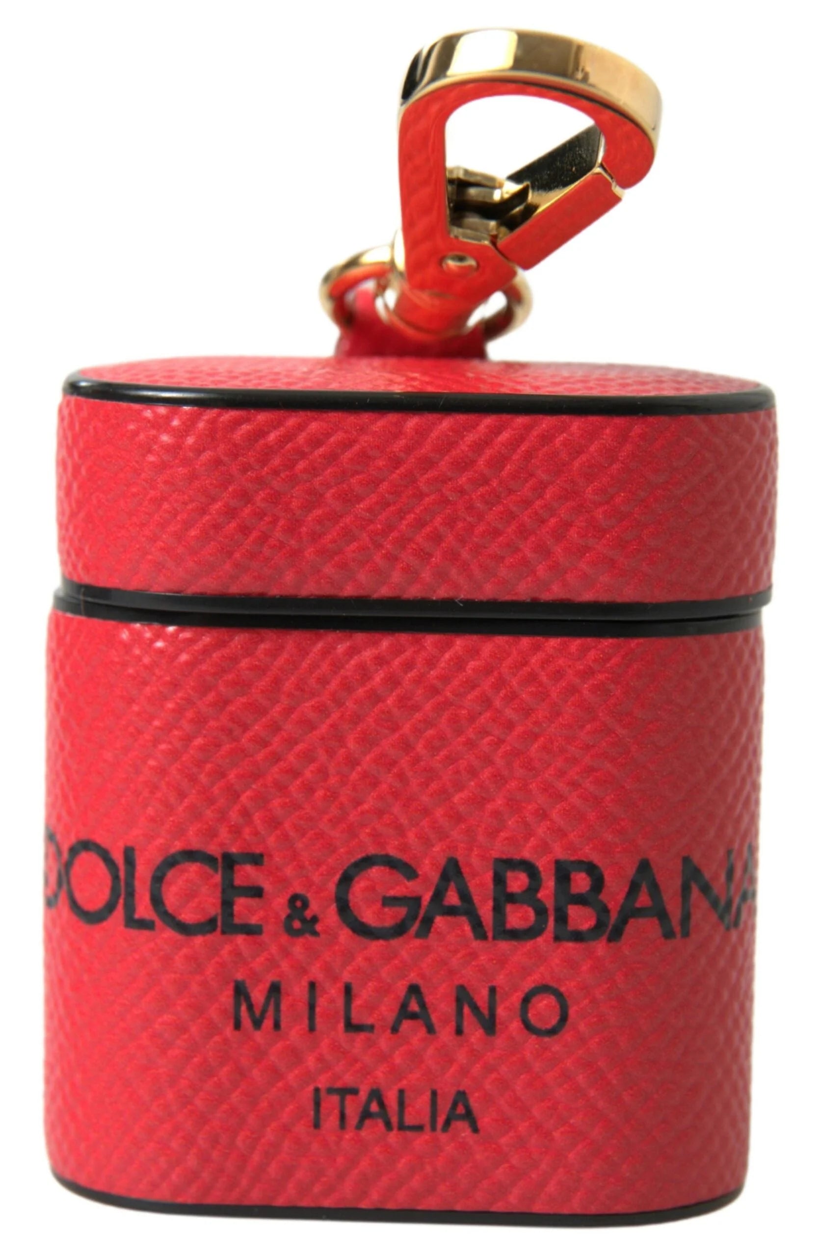 Dolce & Gabbana Red Black Calf Leather Logo Print Strap Airpods Case - Headphone Carrying Cases