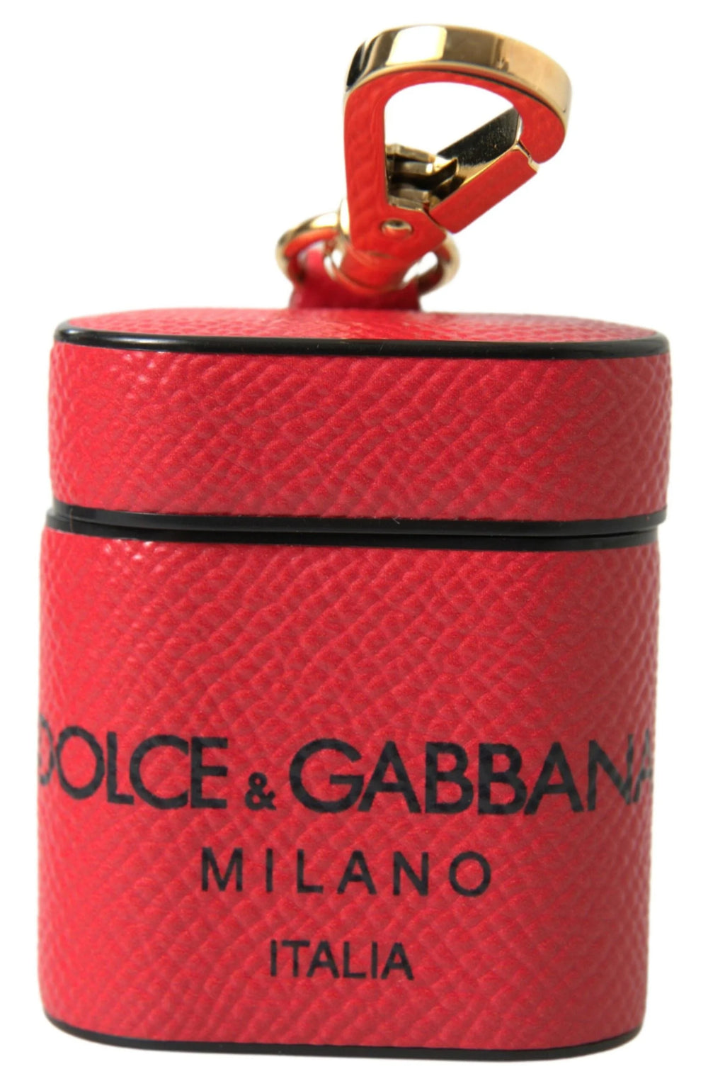 Dolce & Gabbana Red Black Calf Leather Logo Print Strap Airpods Case - Headphone Carrying Cases
