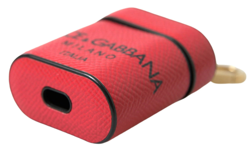 Dolce & Gabbana Red Black Calf Leather Logo Print Strap Airpods Case - Headphone Carrying Cases