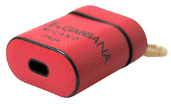 Dolce & Gabbana Red Black Calf Leather Logo Print Strap Airpods Case - Headphone Carrying Cases
