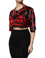 Dolce & Gabbana Red Black Cotton Bustier Detailing Cropped Top - IT40|S - Crop Tops