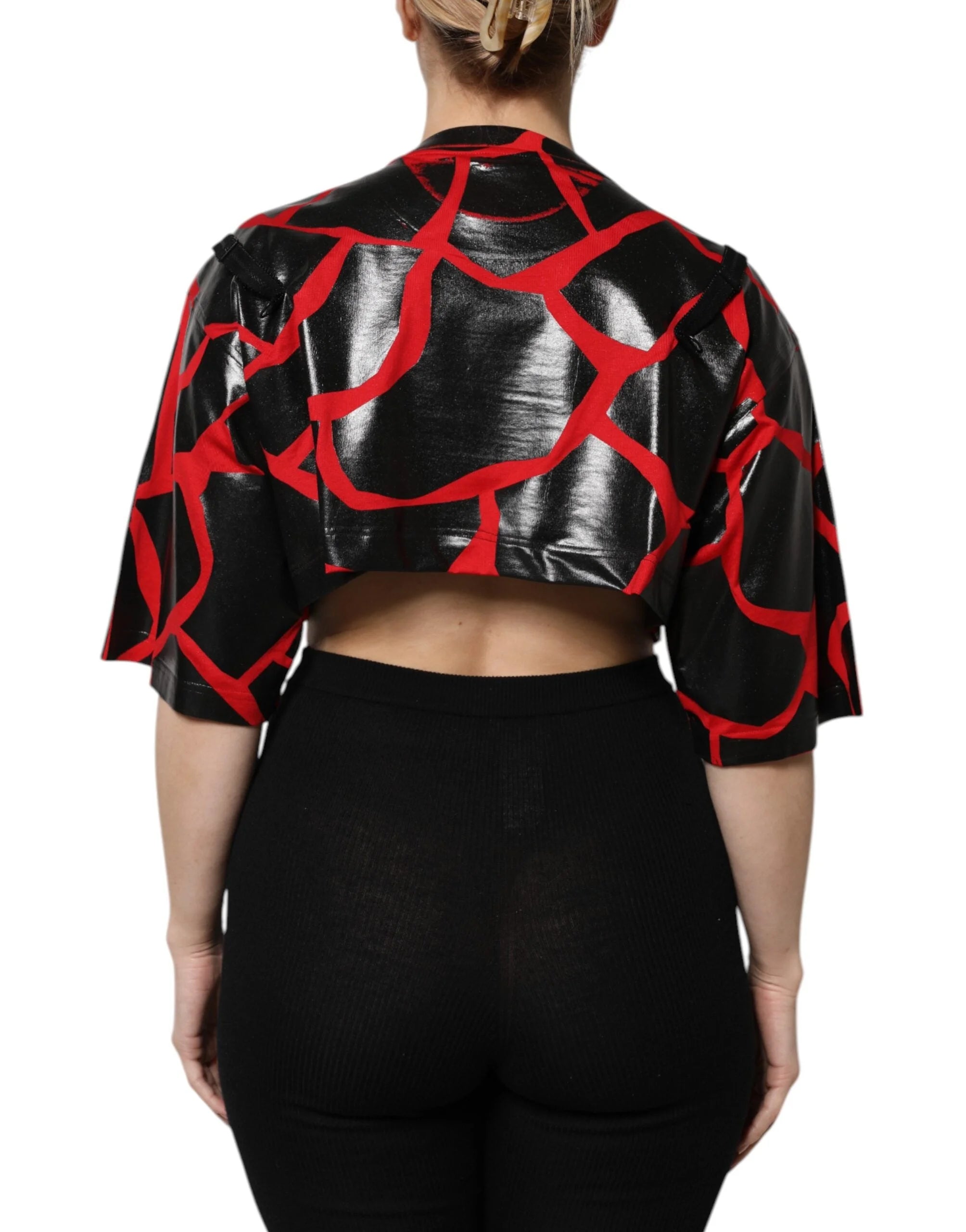 Dolce & Gabbana Red Black Cotton Bustier Detailing Cropped Top - IT40|S - Crop Tops