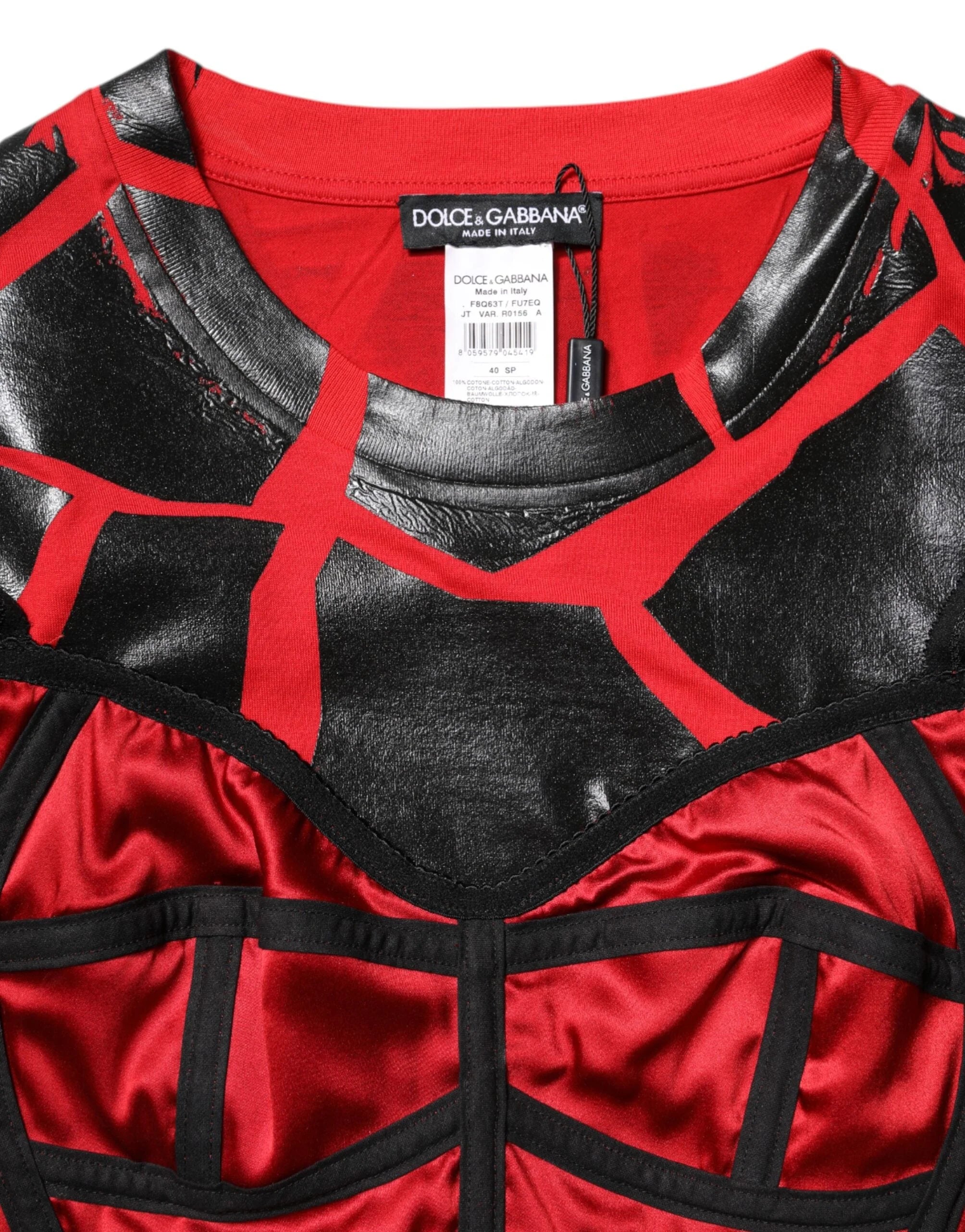 Dolce & Gabbana Red Black Cotton Bustier Detailing Cropped Top - IT40|S - Crop Tops