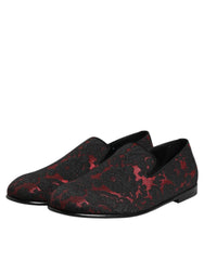 Dolce & Gabbana Red Black Jacquard Slip On Loafers Shoes - Flats