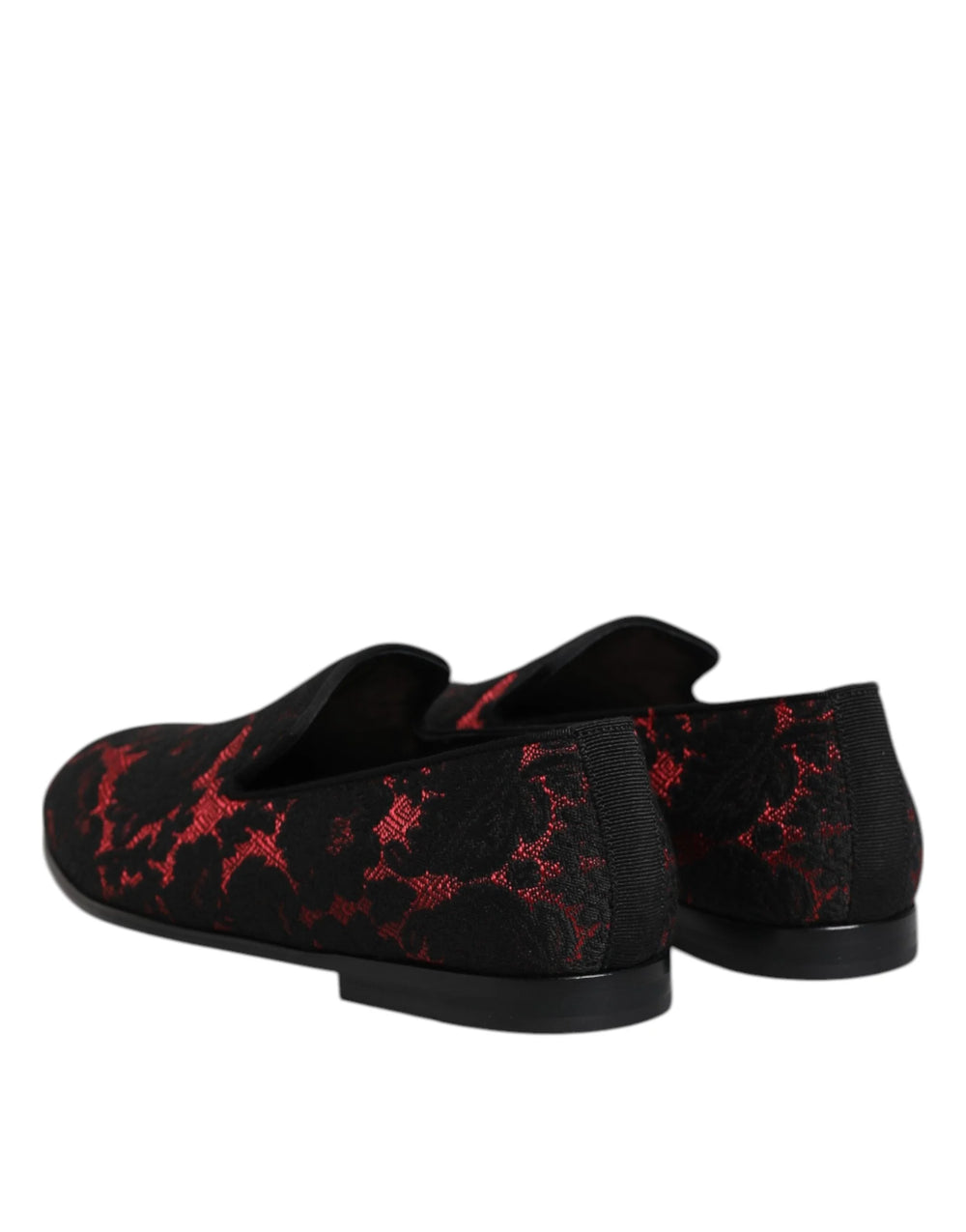 Dolce & Gabbana Red Black Jacquard Slip On Loafers Shoes - Flats
