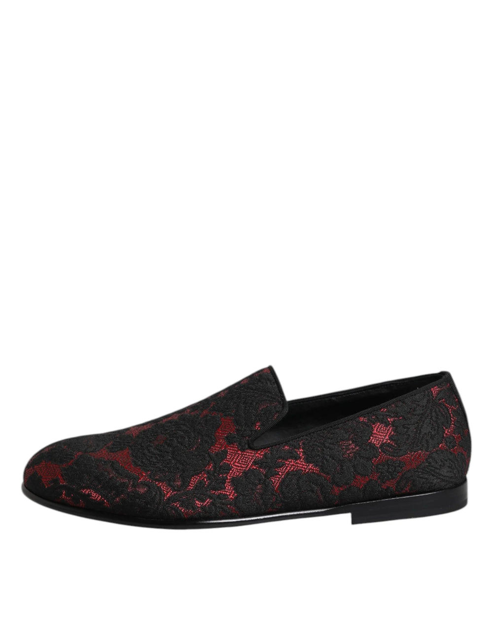 Dolce & Gabbana Red Black Jacquard Slip On Loafers Shoes - Flats