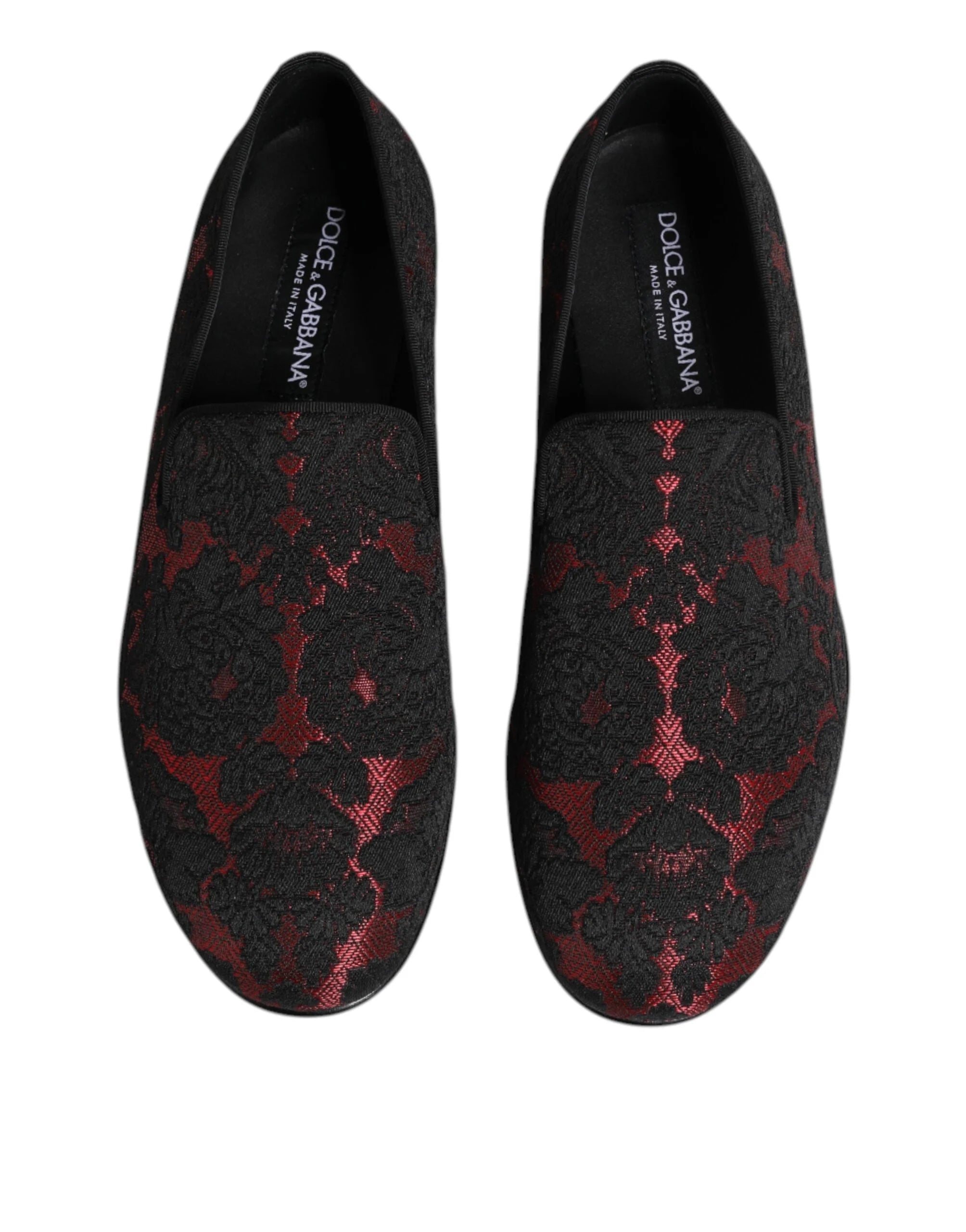 Dolce & Gabbana Red Black Jacquard Slip On Men Loafers Shoes - EU40/US7 - Flats