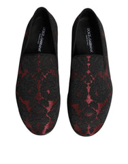 Dolce & Gabbana Red Black Jacquard Slip On Men Loafers Shoes - EU40/US7 - Flats