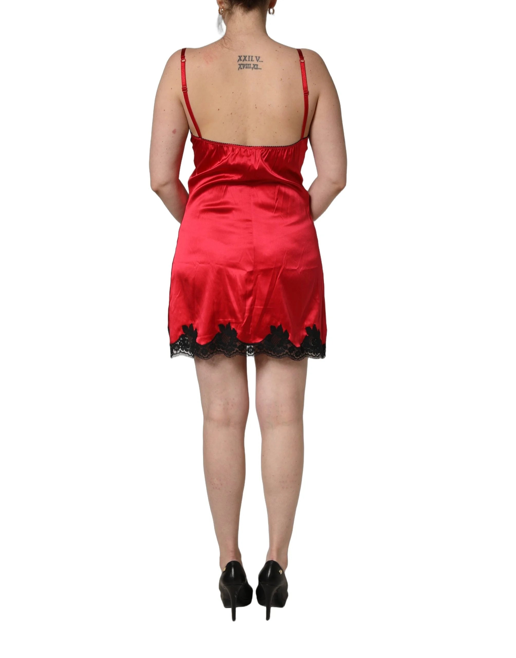 Dolce & Gabbana Red Black Lace Lingerie Short Chemise Sleepwear - IT4 | L