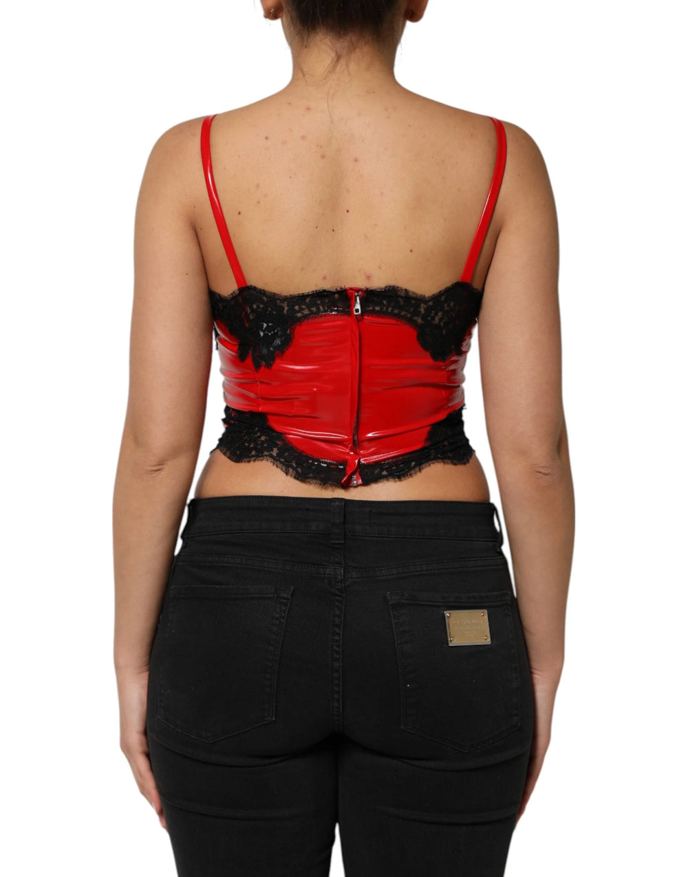 Dolce & Gabbana Red Black Lace Trim Polyester Sleeveless Tank Top - IT2 | S - Tank Tops