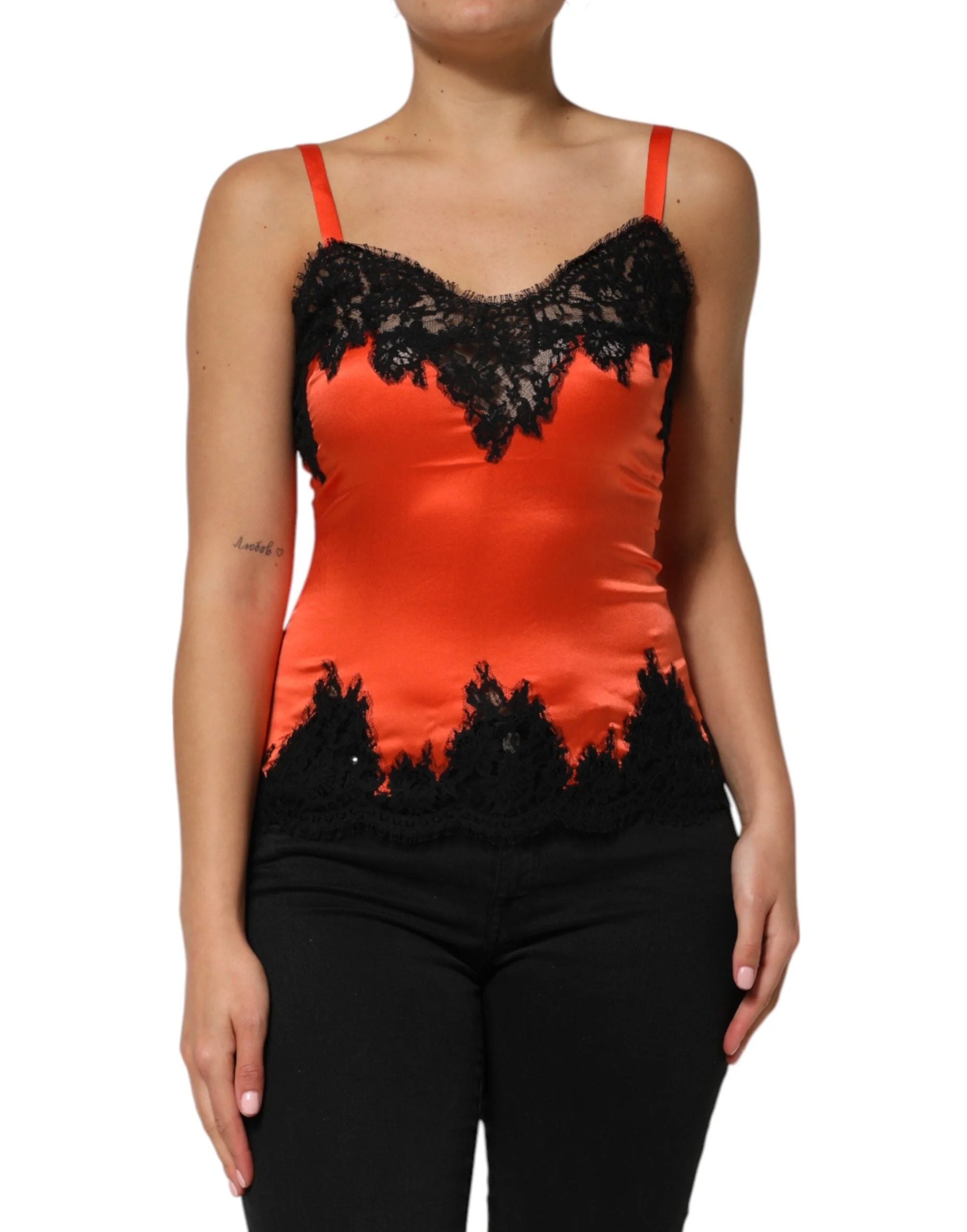 Dolce & Gabbana Red Black Lace Trim Silk Sleeveless Tank Top - IT2 | S - Tank Tops