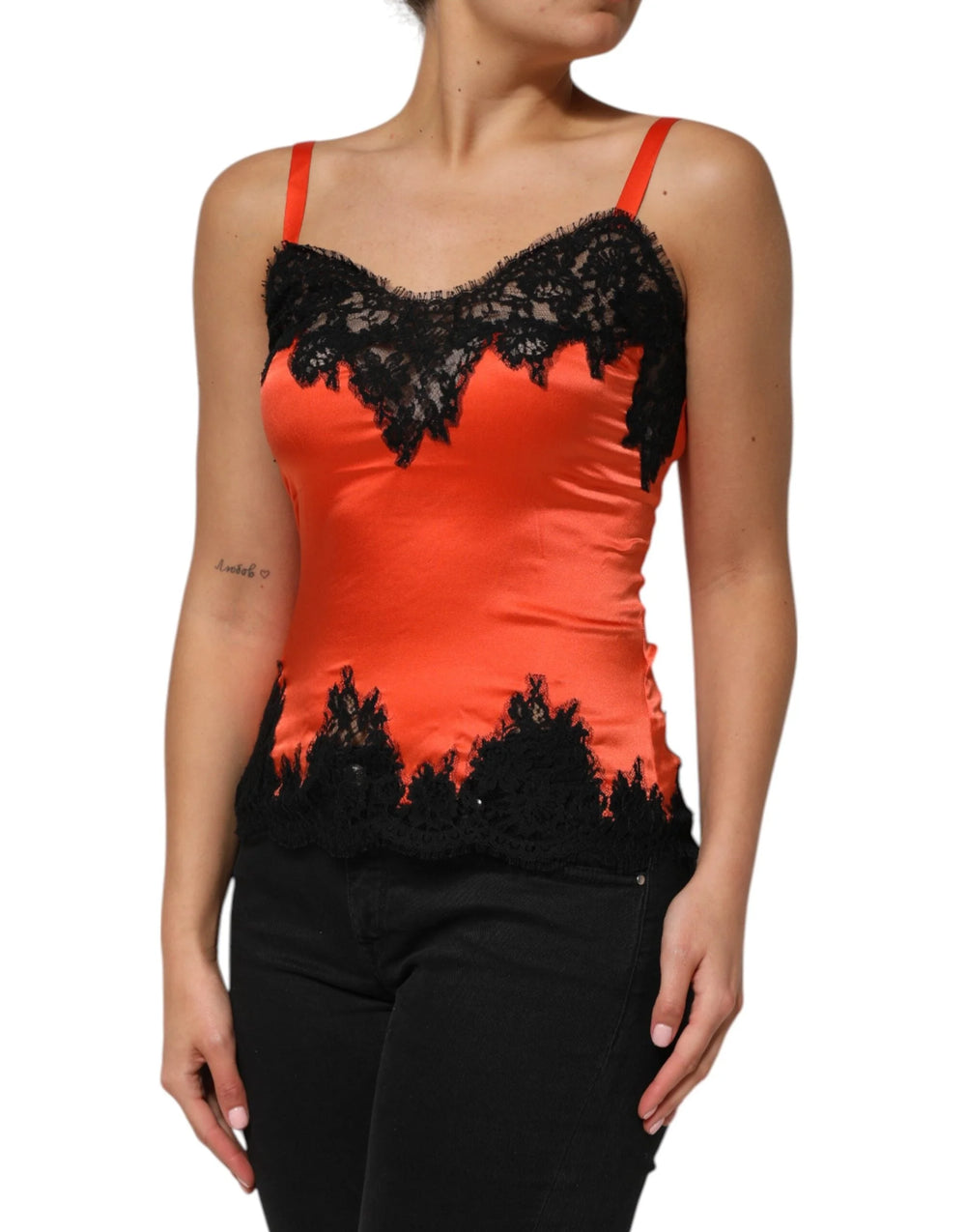 Dolce & Gabbana Red Black Lace Trim Silk Sleeveless Tank Top - IT2 | S - Tank Tops