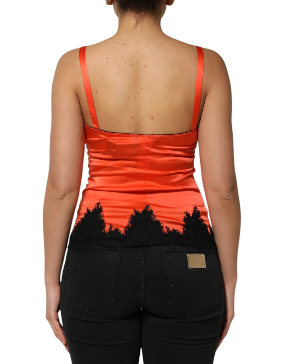 Dolce & Gabbana Red Black Lace Trim Silk Sleeveless Tank Top - IT2 | S - Tank Tops