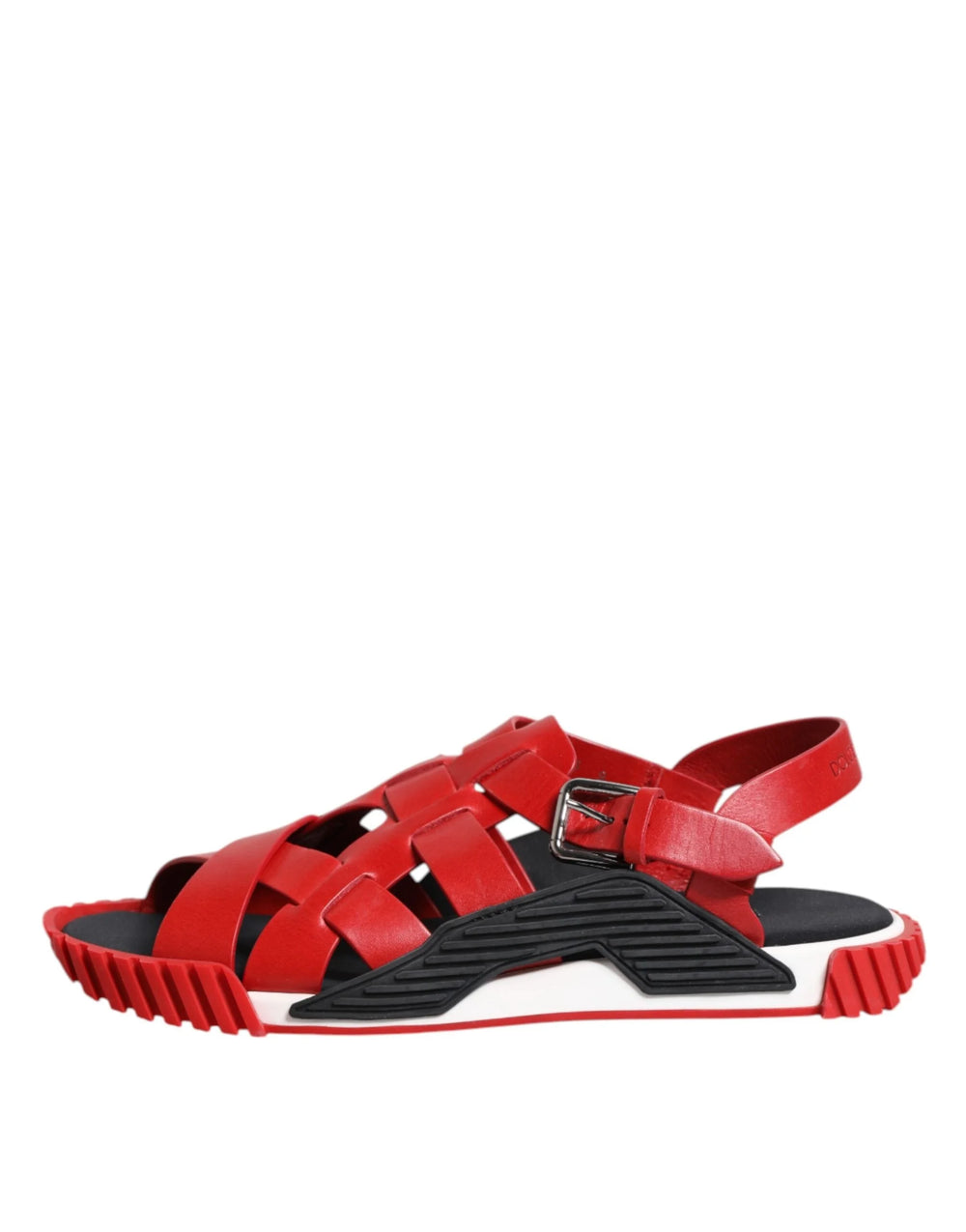 Dolce & Gabbana Red Black Leather Ankle Strap Sandals Shoes - EU43/US10 - Sandals