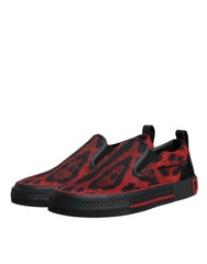 Dolce & Gabbana Red Black Leopard Cotton Men Low Top Sneakers Shoes - Sneakers