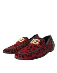 Dolce & Gabbana Red Black Leopard DG Loafers Formal Men Shoes - EU39/US6 - Flats