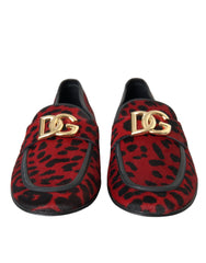 Dolce & Gabbana Red Black Leopard DG Loafers Formal Men Shoes - EU39/US6 - Flats