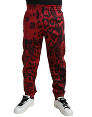 Dolce & Gabbana Red Black Leopard Stretch Jogger Pants - Joggers