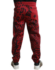 Dolce & Gabbana Red Black Leopard Stretch Jogger Pants - Joggers