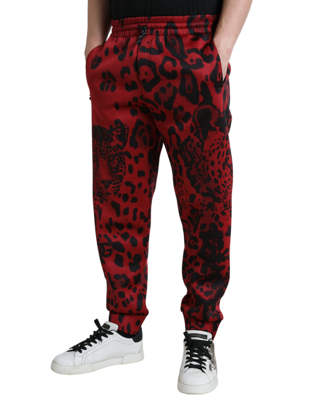 Dolce & Gabbana Red Black Leopard Stretch Jogger Pants - Joggers