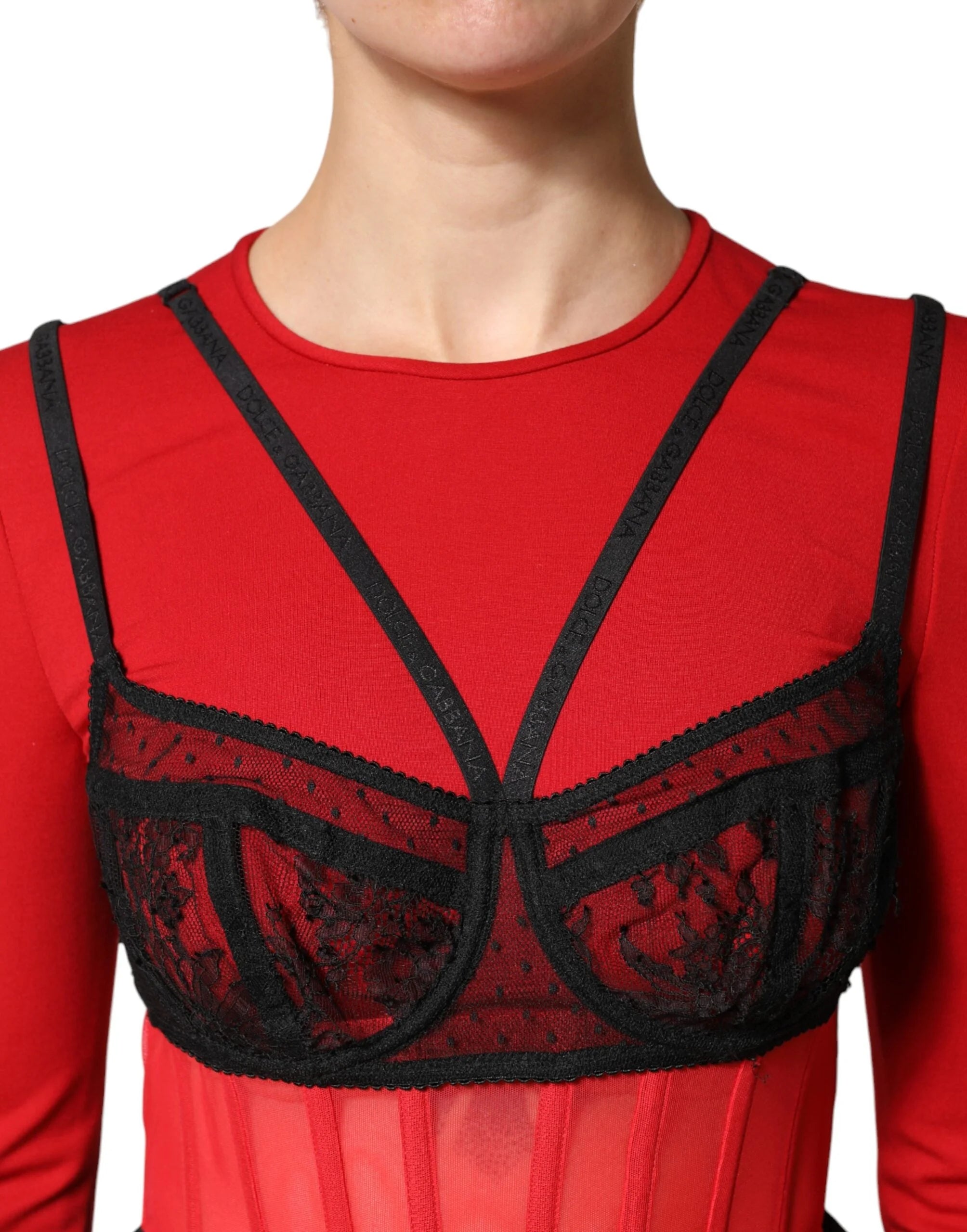 Dolce & Gabbana Red Black Nylon Bralette-Style Cropped Top - IT40|S
