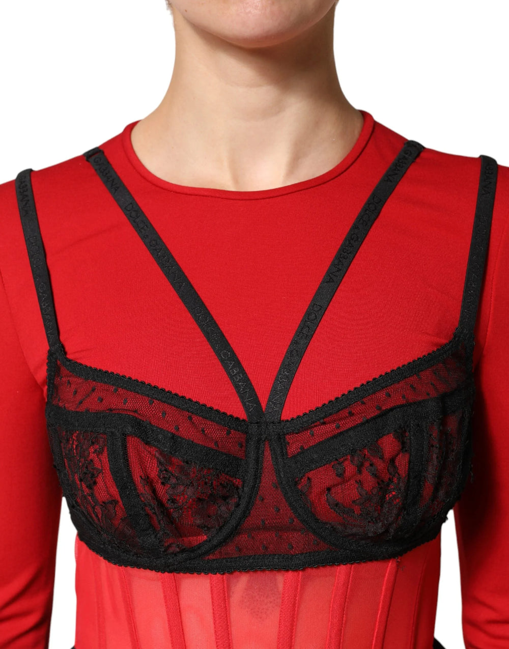 Dolce & Gabbana Red Black Nylon Bralette-Style Cropped Top - IT40|S