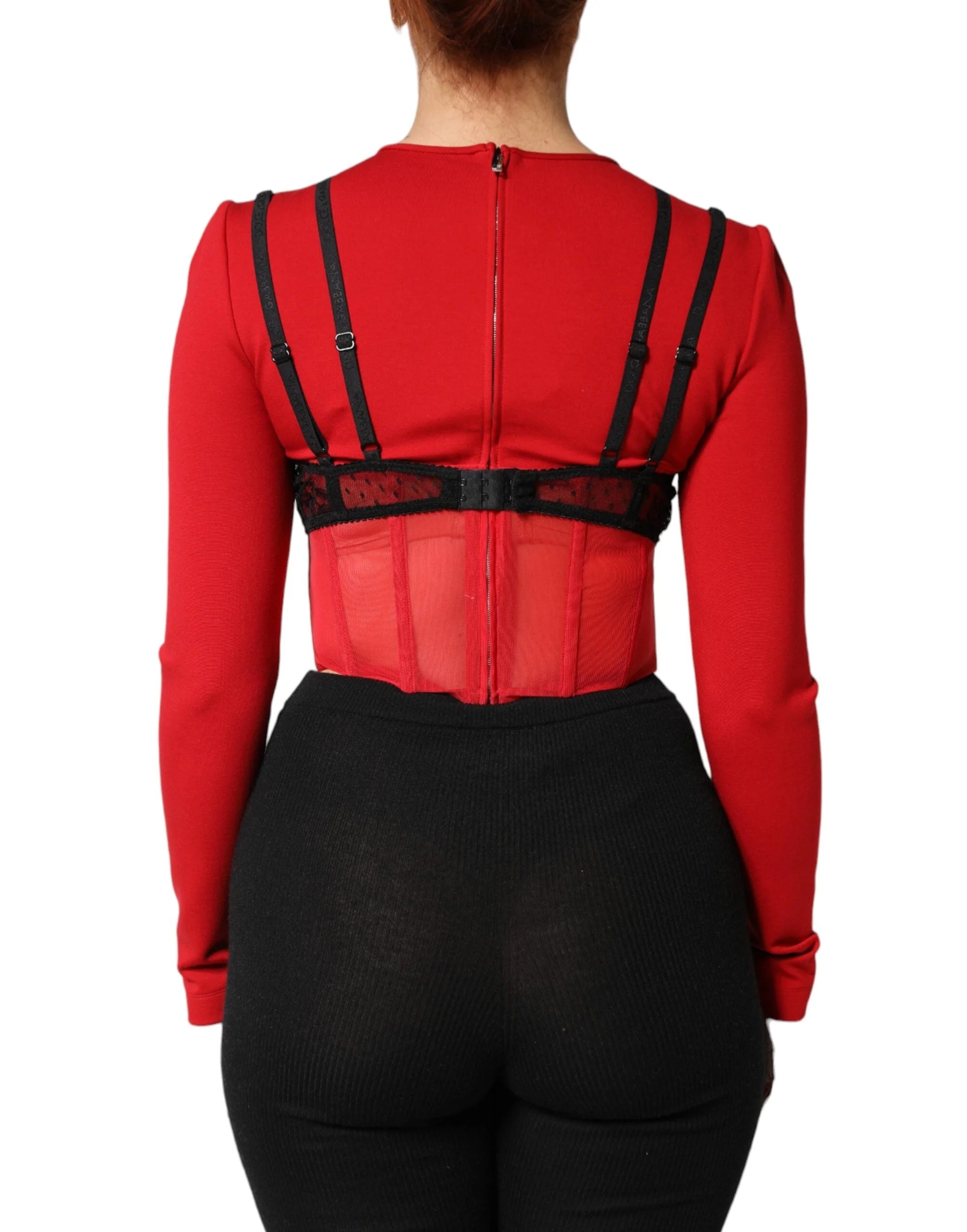 Dolce & Gabbana Red Black Nylon Bralette-Style Cropped Top - IT40|S