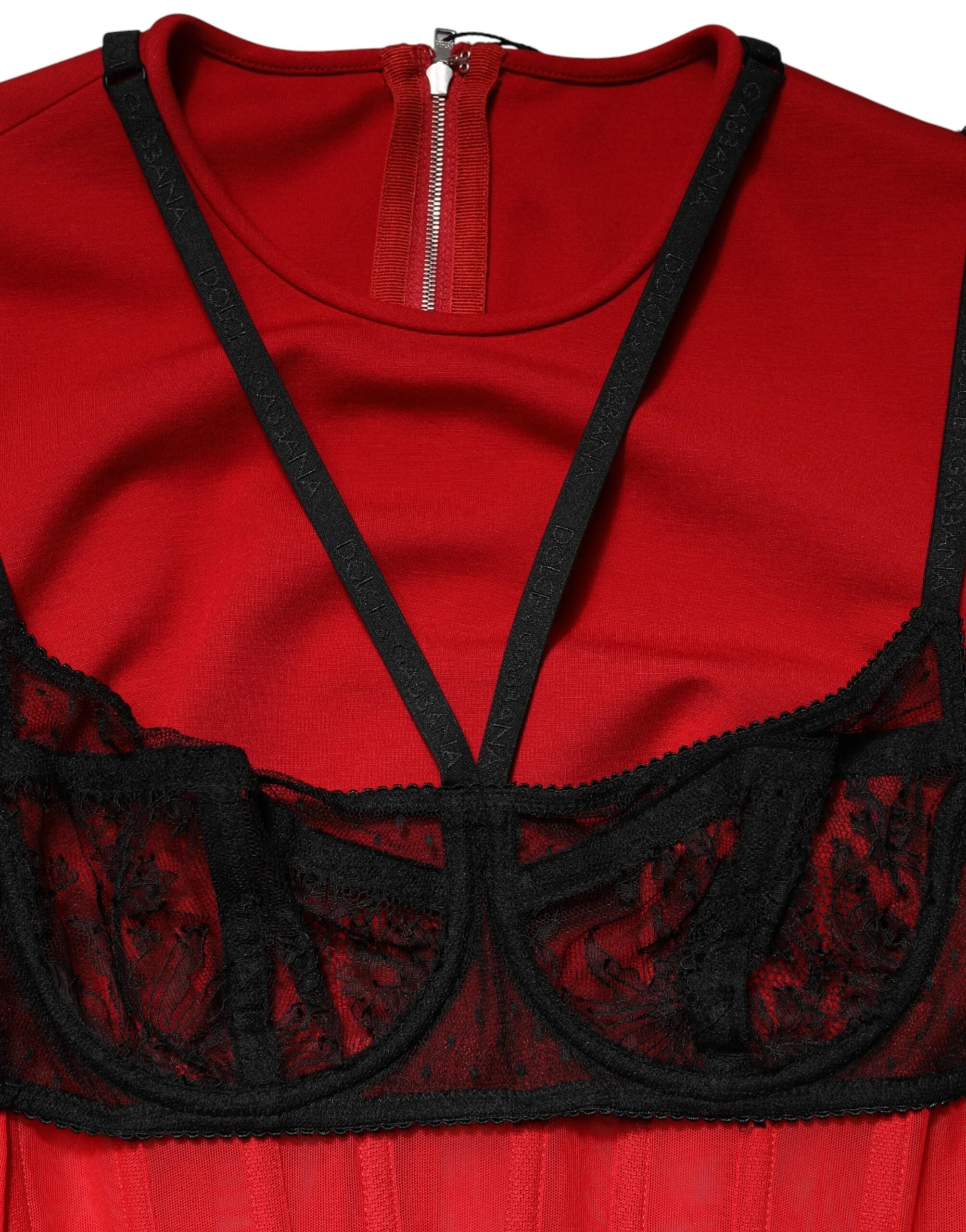 Dolce & Gabbana Red Black Nylon Bralette-Style Cropped Top - IT40|S
