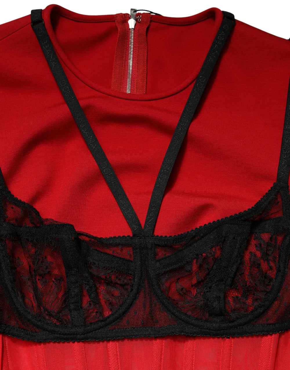 Dolce & Gabbana Red Black Nylon Bralette-Style Cropped Top - IT40|S
