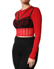Dolce & Gabbana Red Black Nylon Bralette-Style Cropped Top - IT40|S