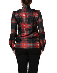 Dolce & Gabbana Red Black Plaid Silk Tie-Neck Blouse Top - IT42|M