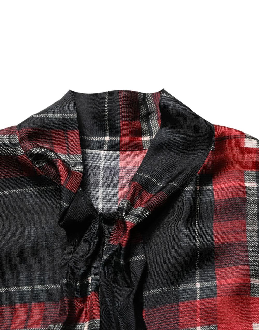 Dolce & Gabbana Red Black Plaid Silk Tie-Neck Blouse Top - IT42|M