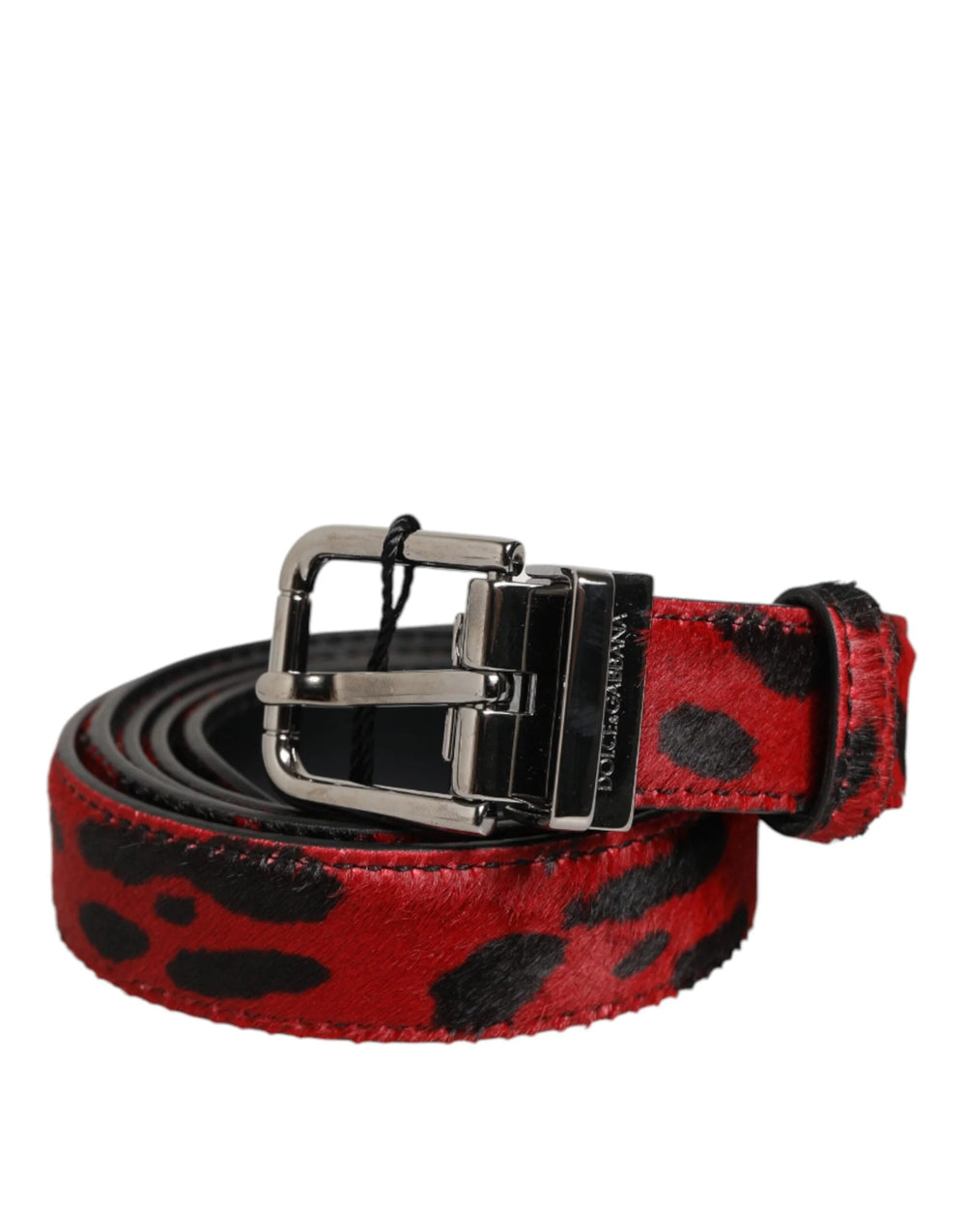 Dolce & Gabbana Red Black Pony Leather Metal Buckle Men Belt - 105 cm / 42 Inches - Belts