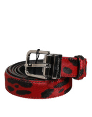 Dolce & Gabbana Red Black Pony Leather Metal Buckle Men Belt - 105 cm / 42 Inches - Belts