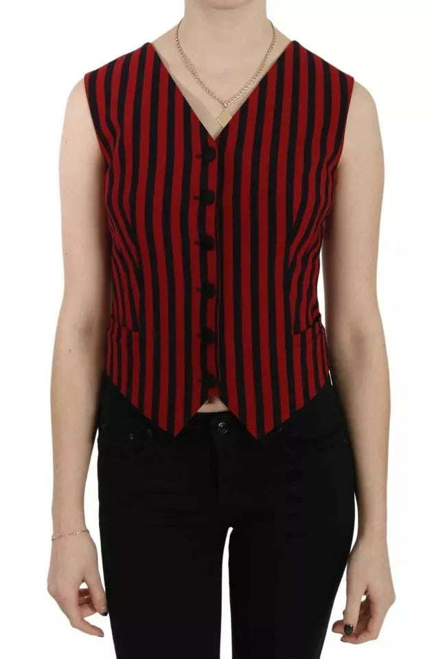 Dolce & Gabbana Red Black Stripe Vest Waistcoat Blouse Top - IT40|S
